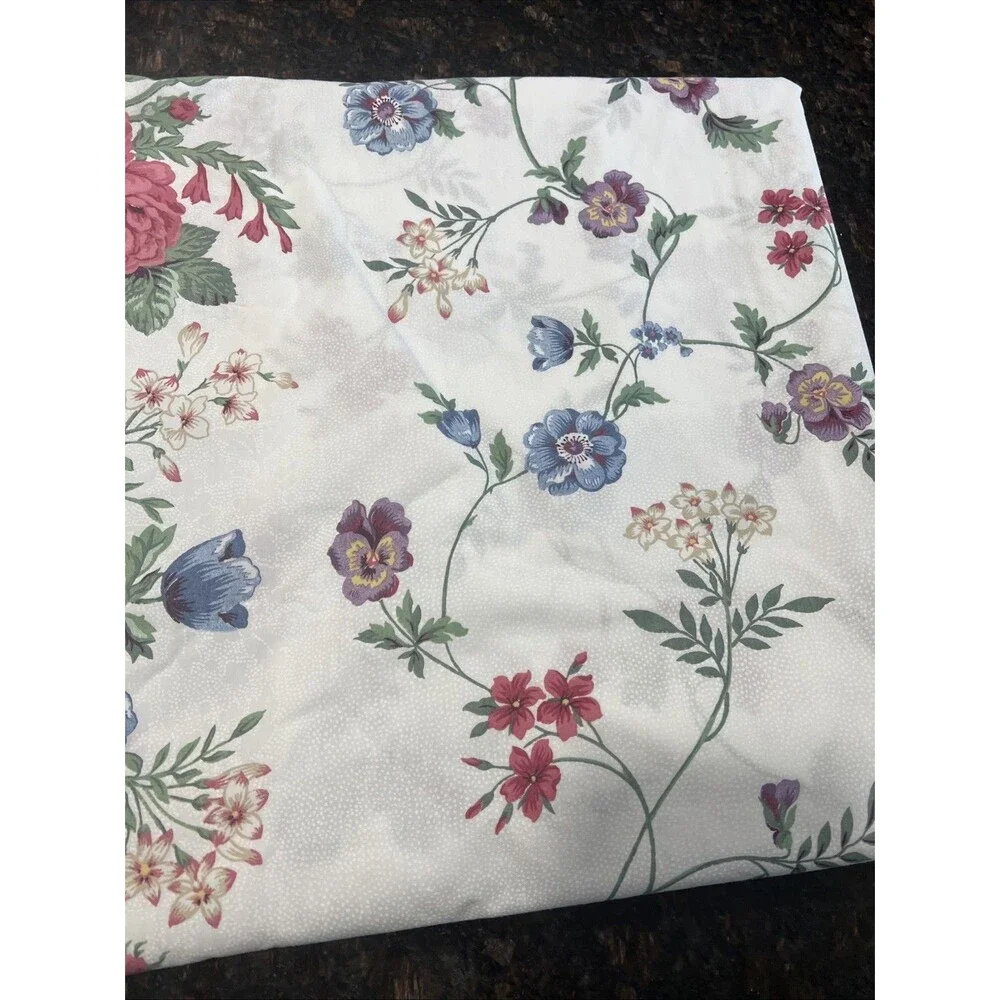 Vintage Cannon Twin Sheet Set Flat Fitted Floral Rose Pansy Cottagecore Shabby